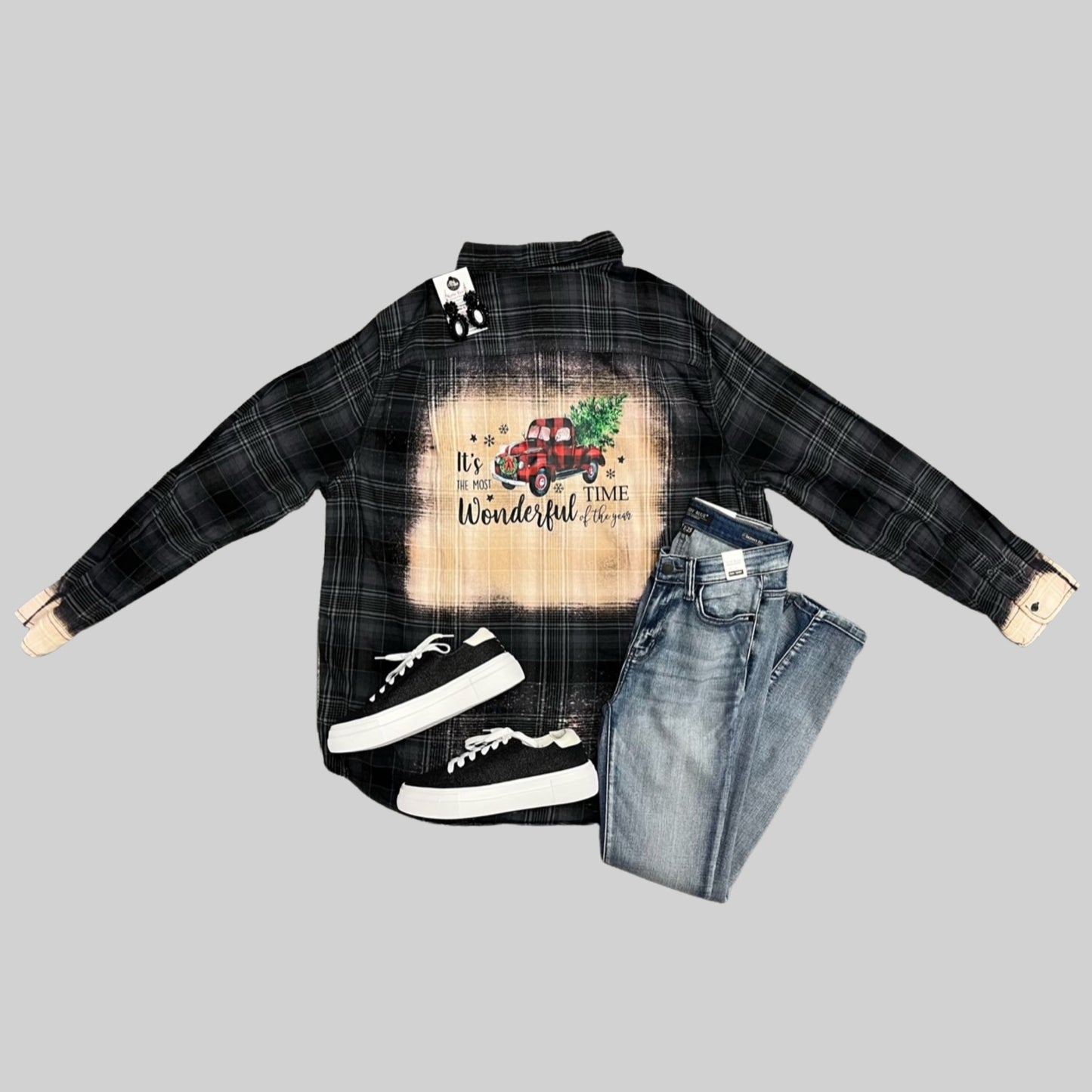 Christmas Tree Truck Bleached Flannel