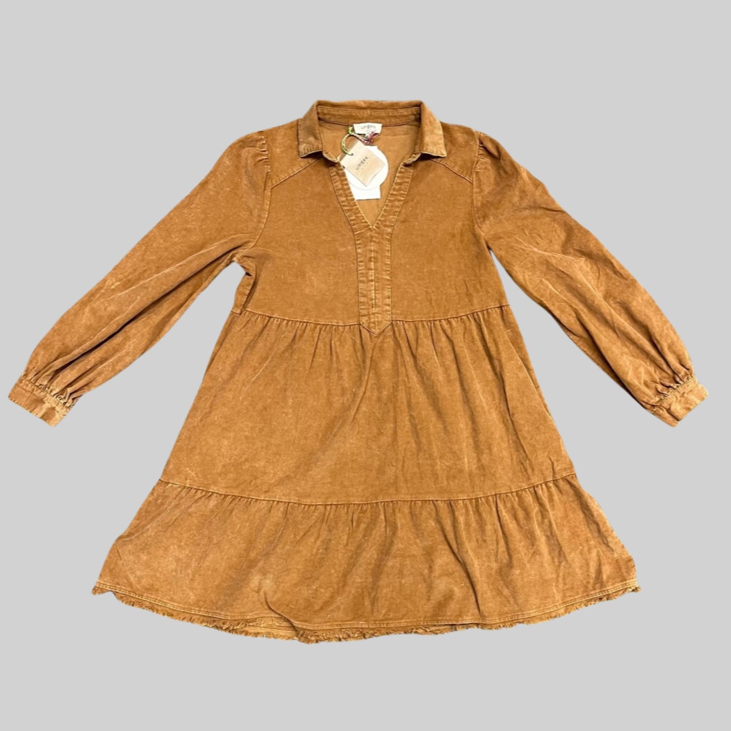 Mineral Wash Corduroy Tiered Dress