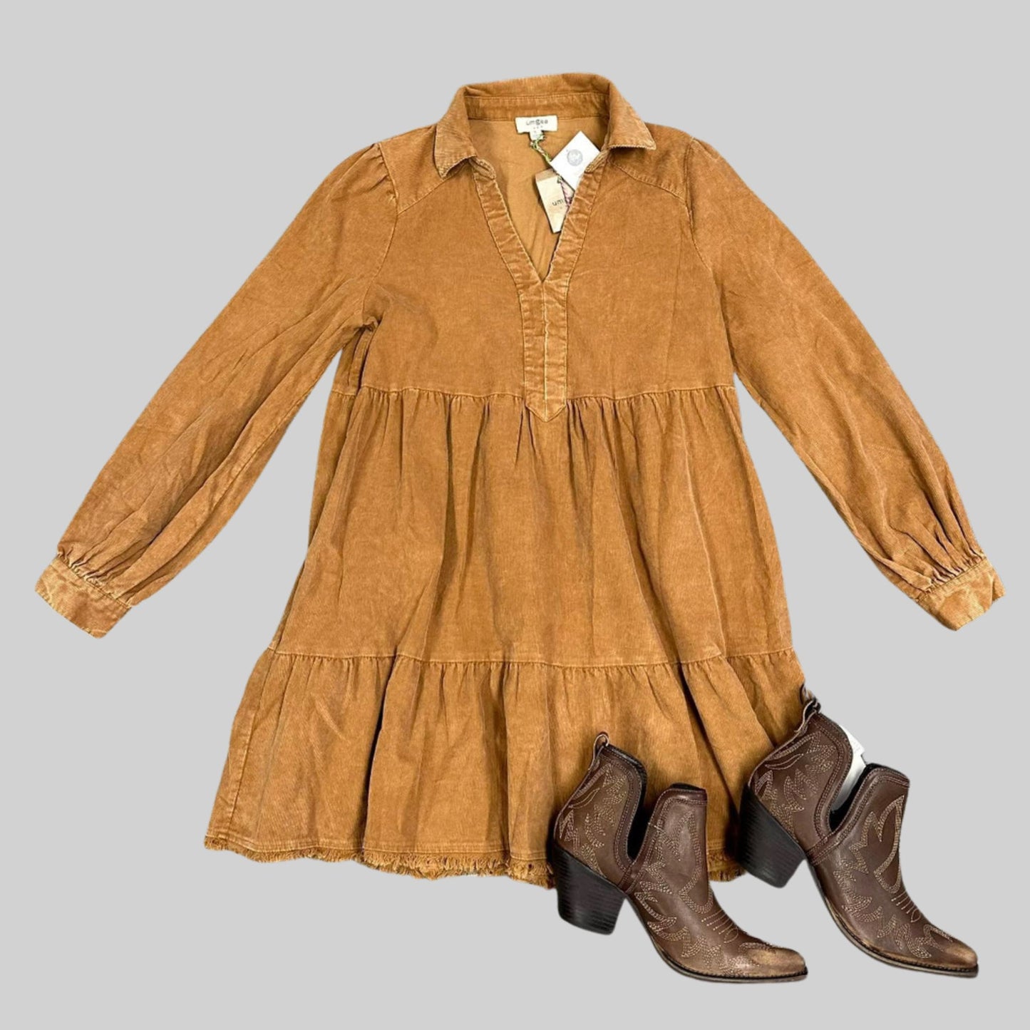 Mineral Wash Corduroy Tiered Dress