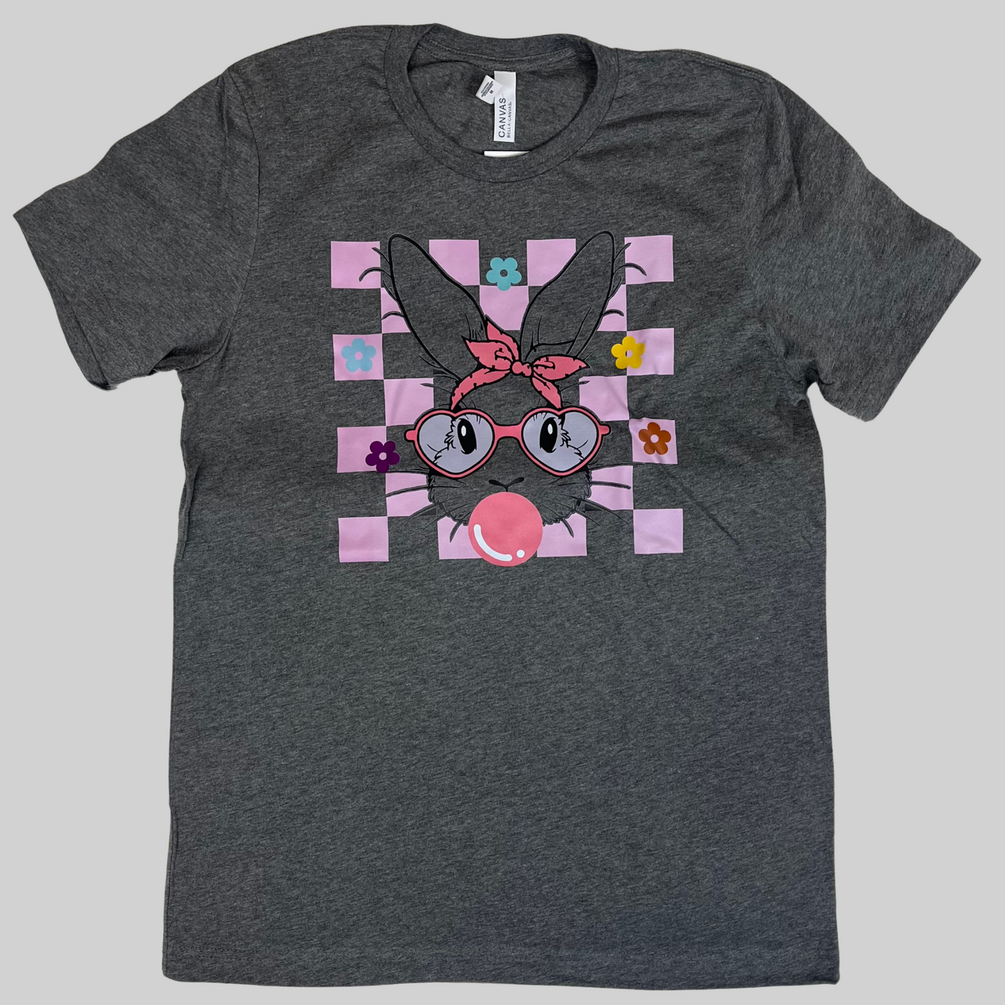 Checkered Pink Easter Bunny Canvas T-Shirt