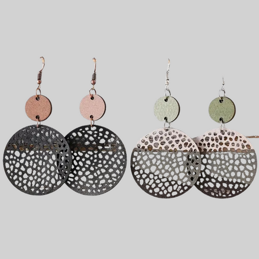Hollow Round Shape Dangle Leather Earrings