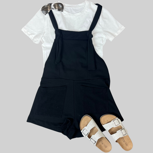 Overall Style French Terry Romper with Pockets
