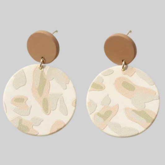 Round Camouflage Clay Earrings