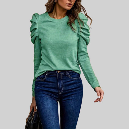 Solid Color Ruched Long Sleeve Shirt
