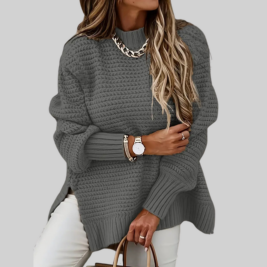 Knitted Long Sleeve Mock Neck Plus Size Sweater