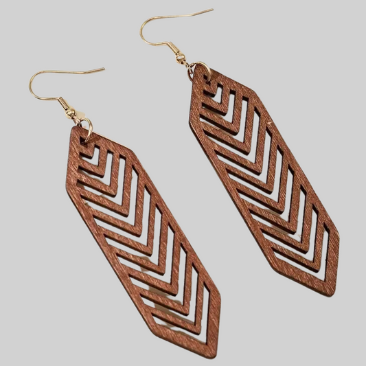 Hexagonal Shape Hollow Stripes Pattern Wooden Earrings