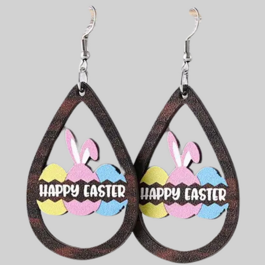Happy Easter Wood Earrings
