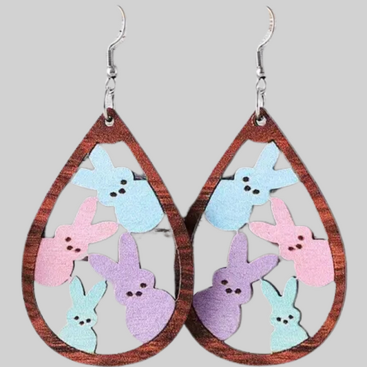 Teardrop Bunny Wood Earrings
