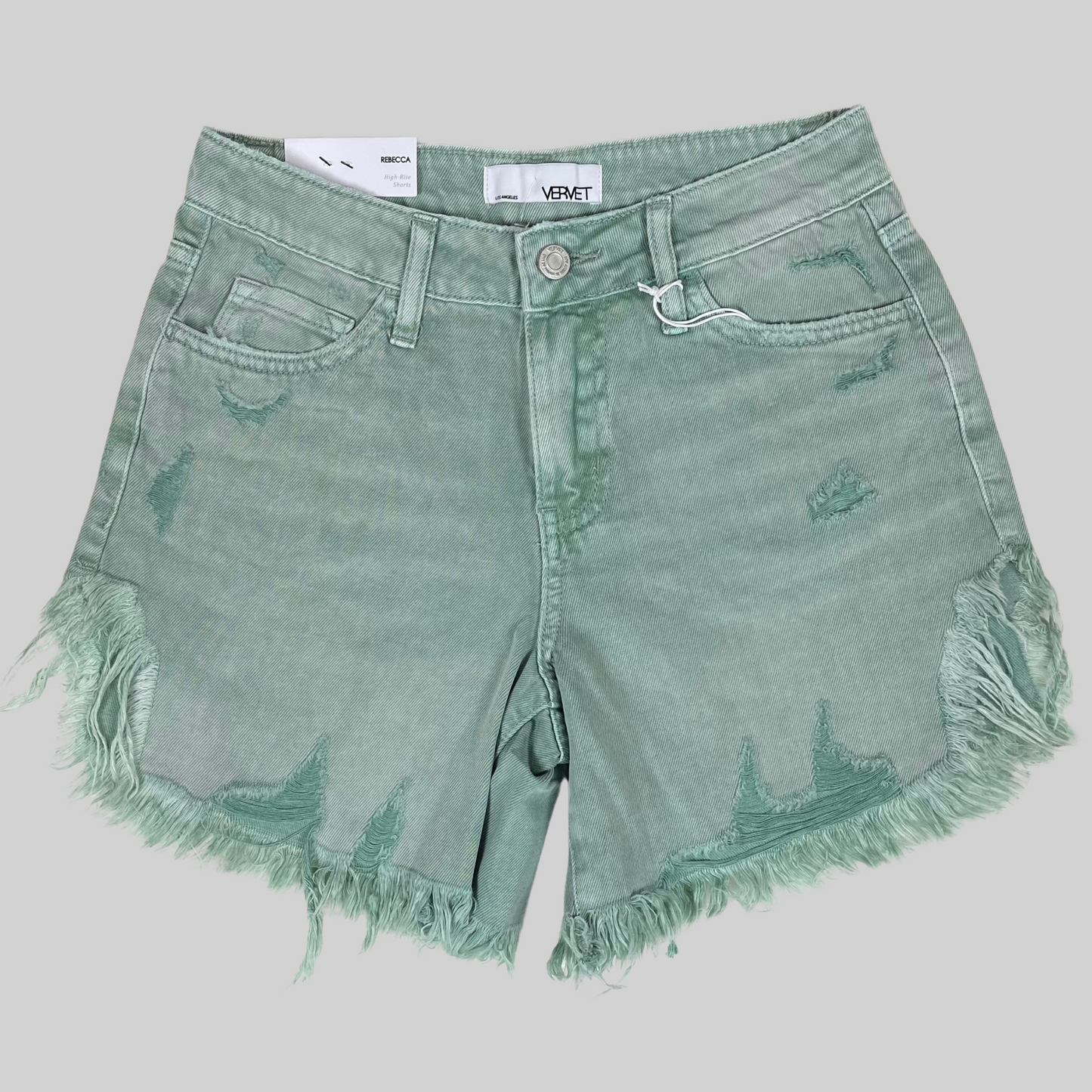 Green Distressed Jean Shorts