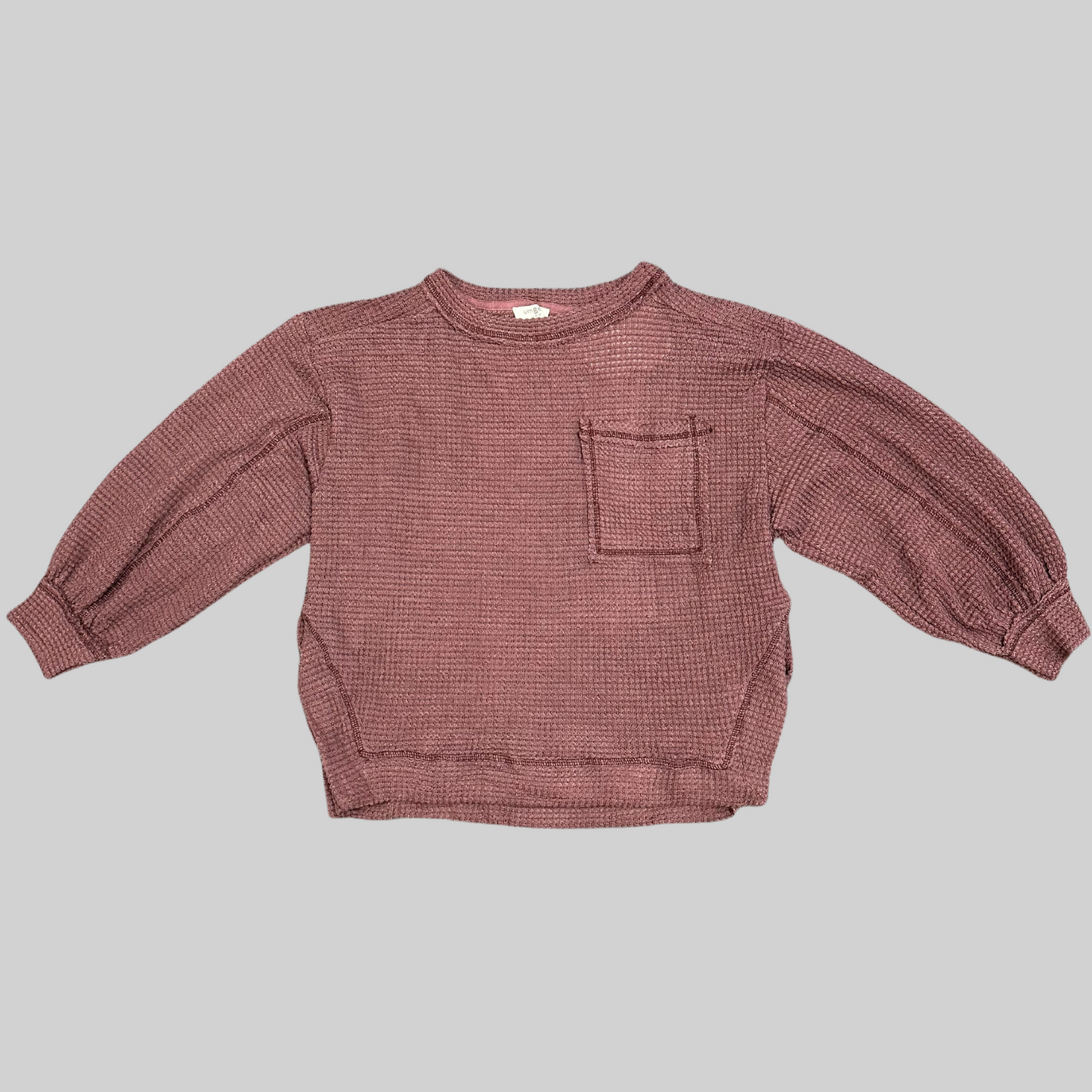 Chunky Waffle Knit Long Sleeve Top with Side Slit
