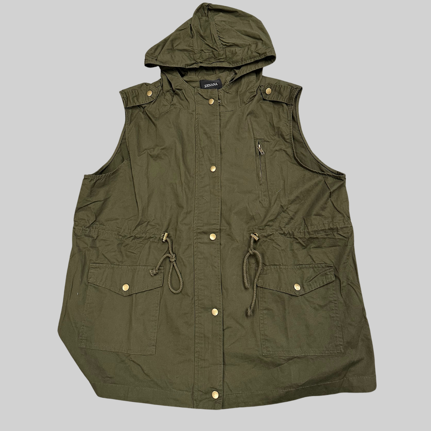 Drawstring Waist Military Hoodie Vest