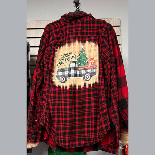 Christmas Tree Truck Bleached Flannel