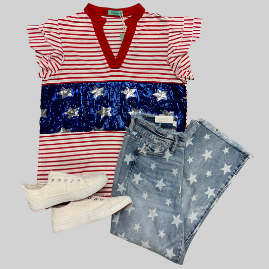 4th of July Striped Sequin Blouse
