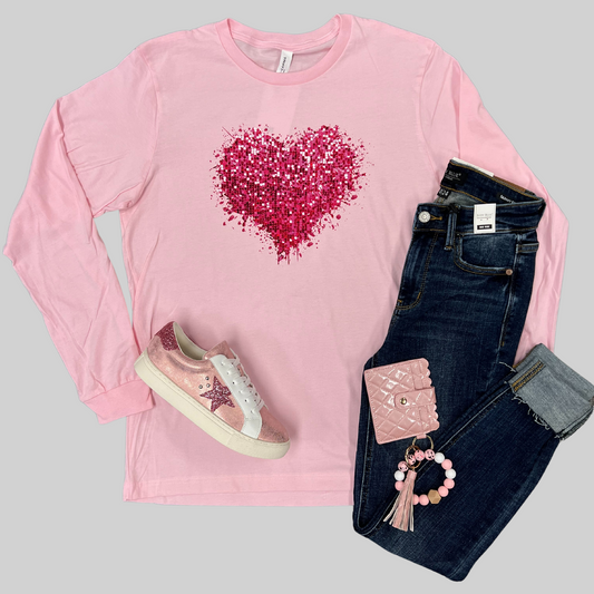 Valentine's Day Long Sleeve Sequin Heart