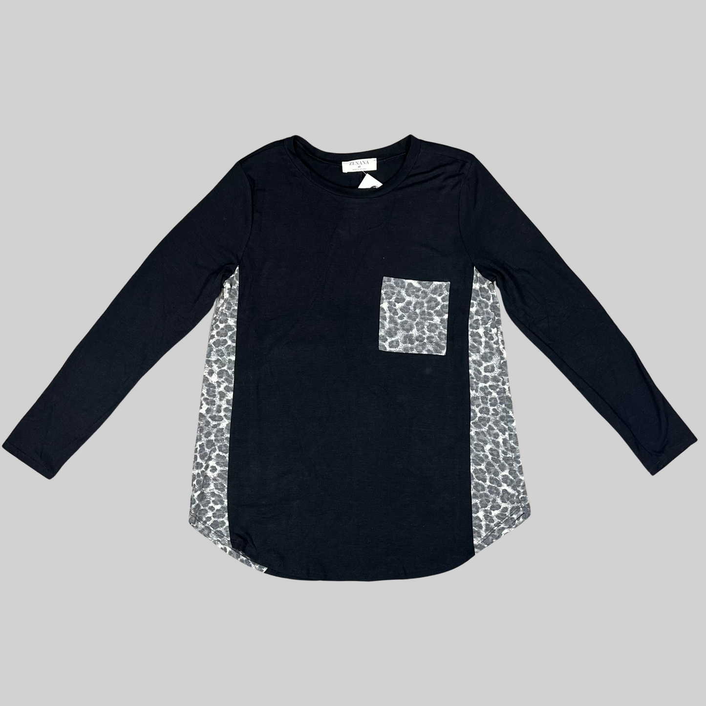 Contrast Side Panel Leopard Front Pocket Top