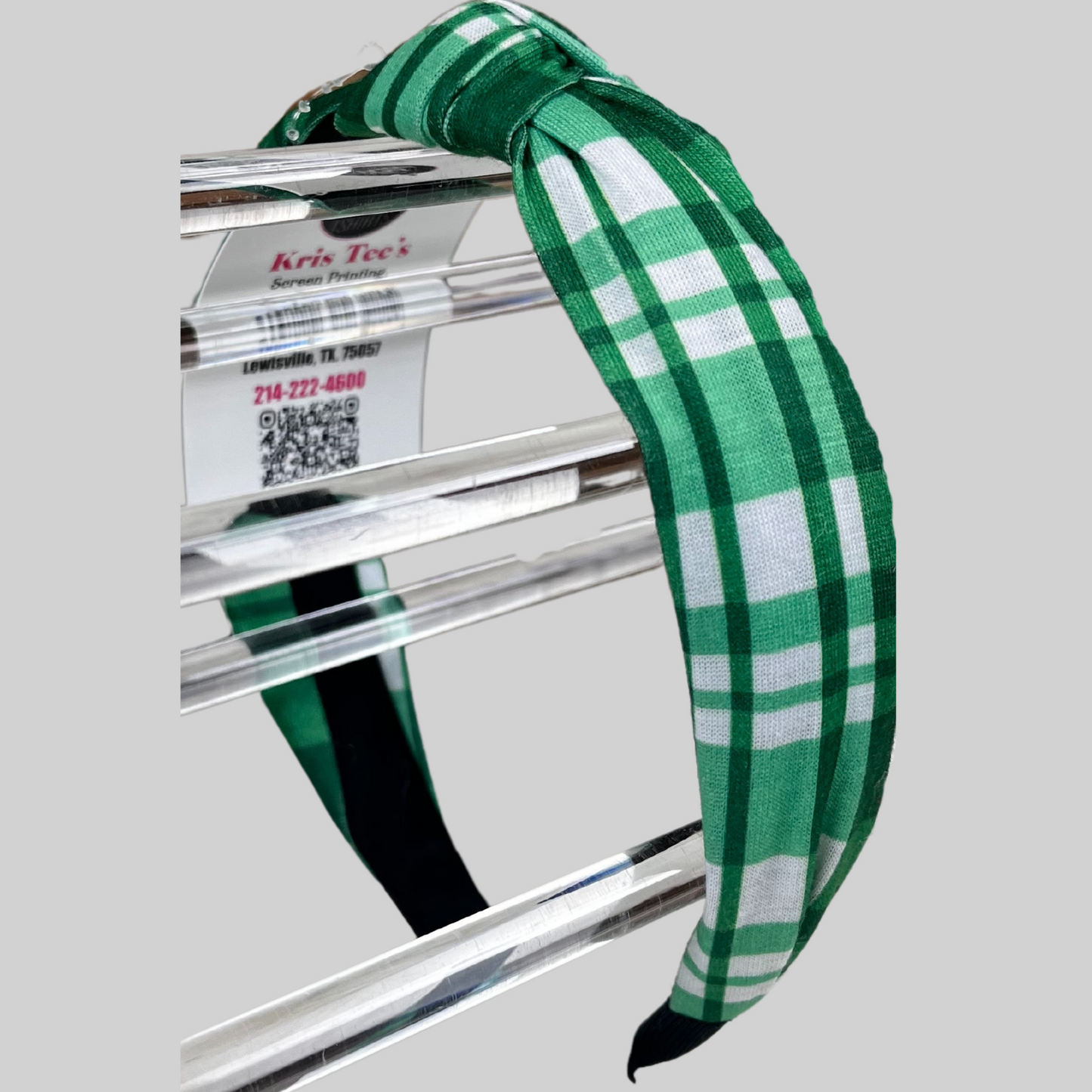 Green and White Plaid Headband