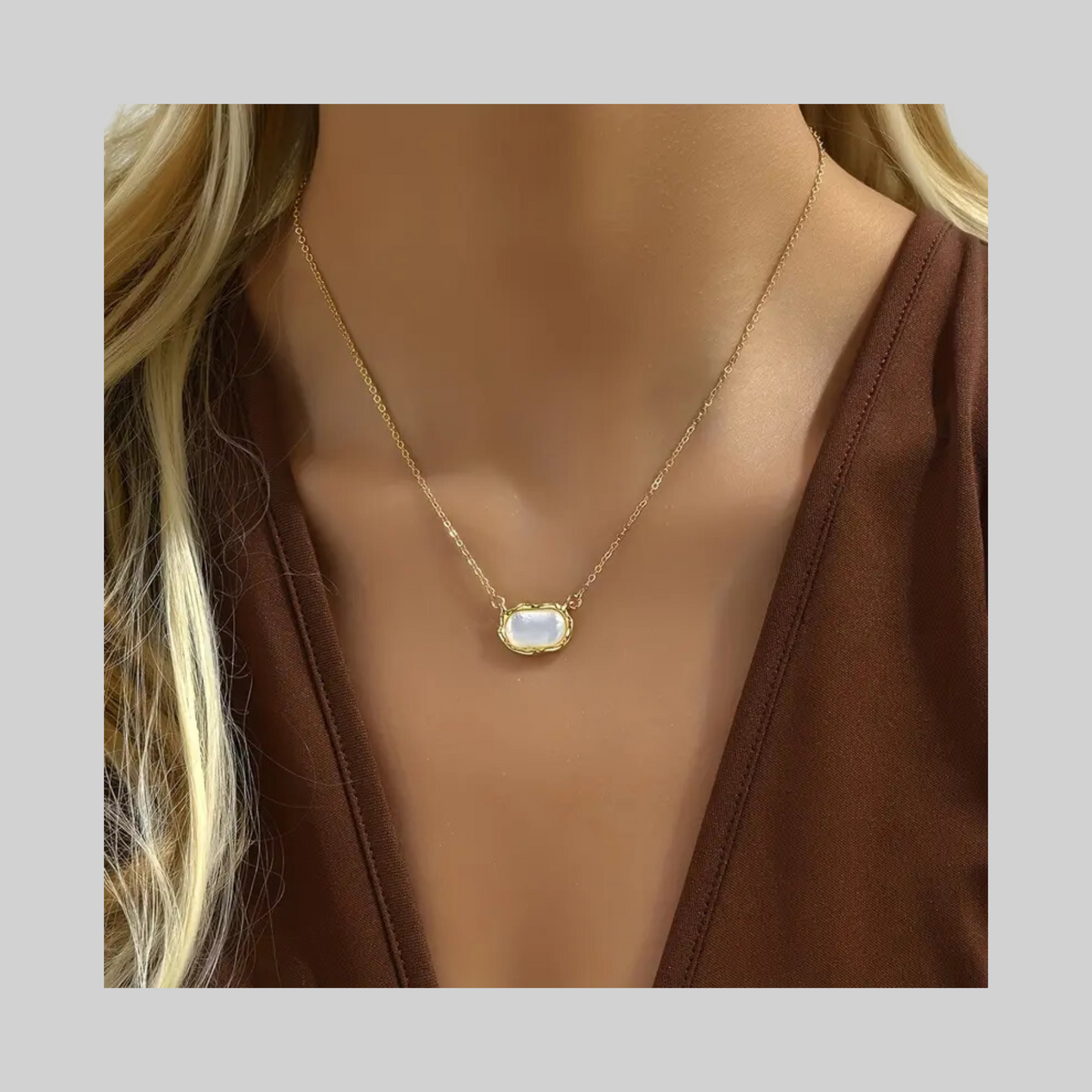 Simple Square Shape Gemstone Necklace