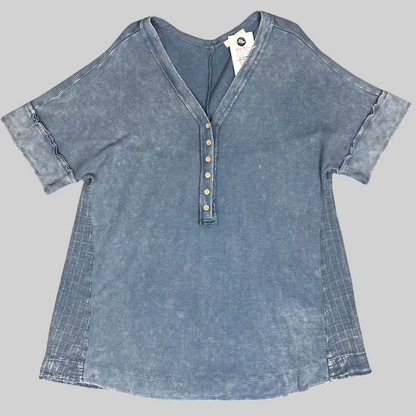 Waffle Blue Plus Size Short Sleeve Top