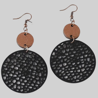 Hollow Round Shape Dangle Leather Earrings