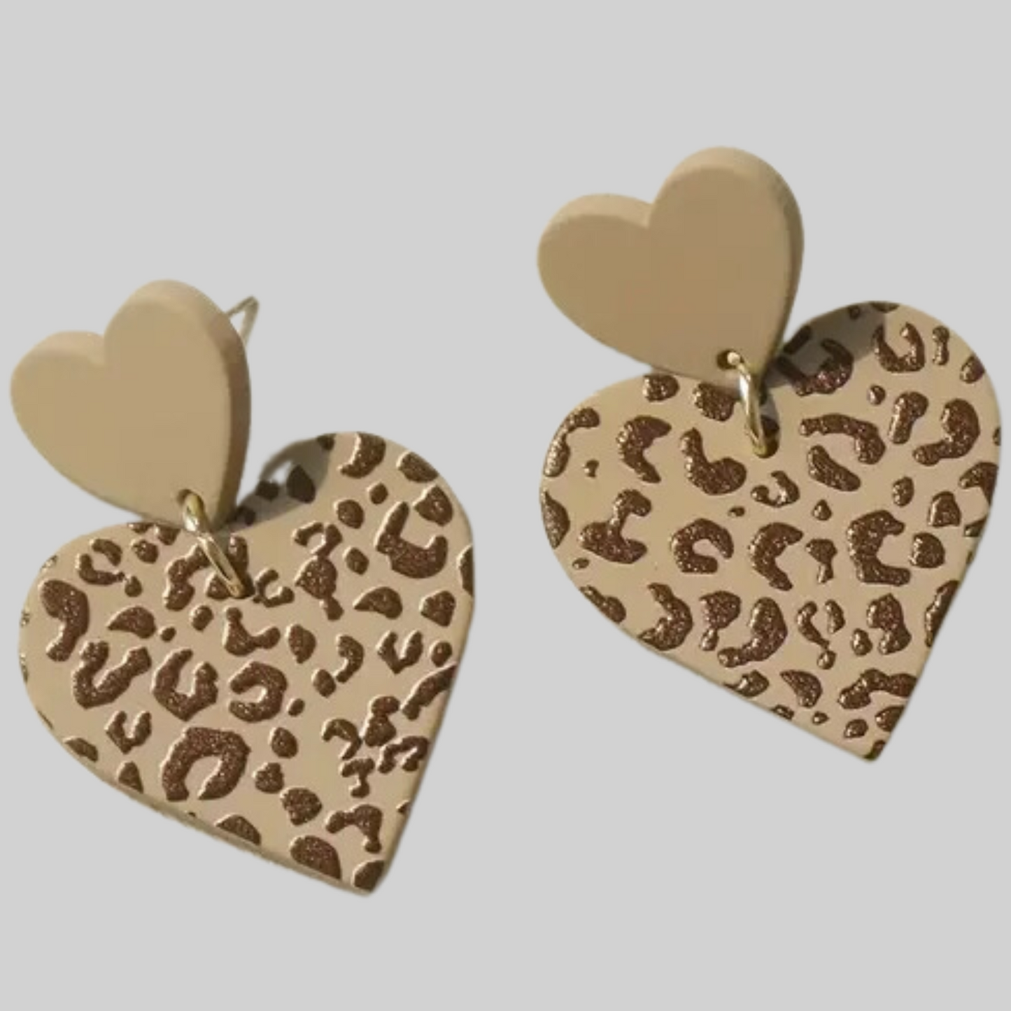 Heart Shape Coffee Leopard Clay Earrings