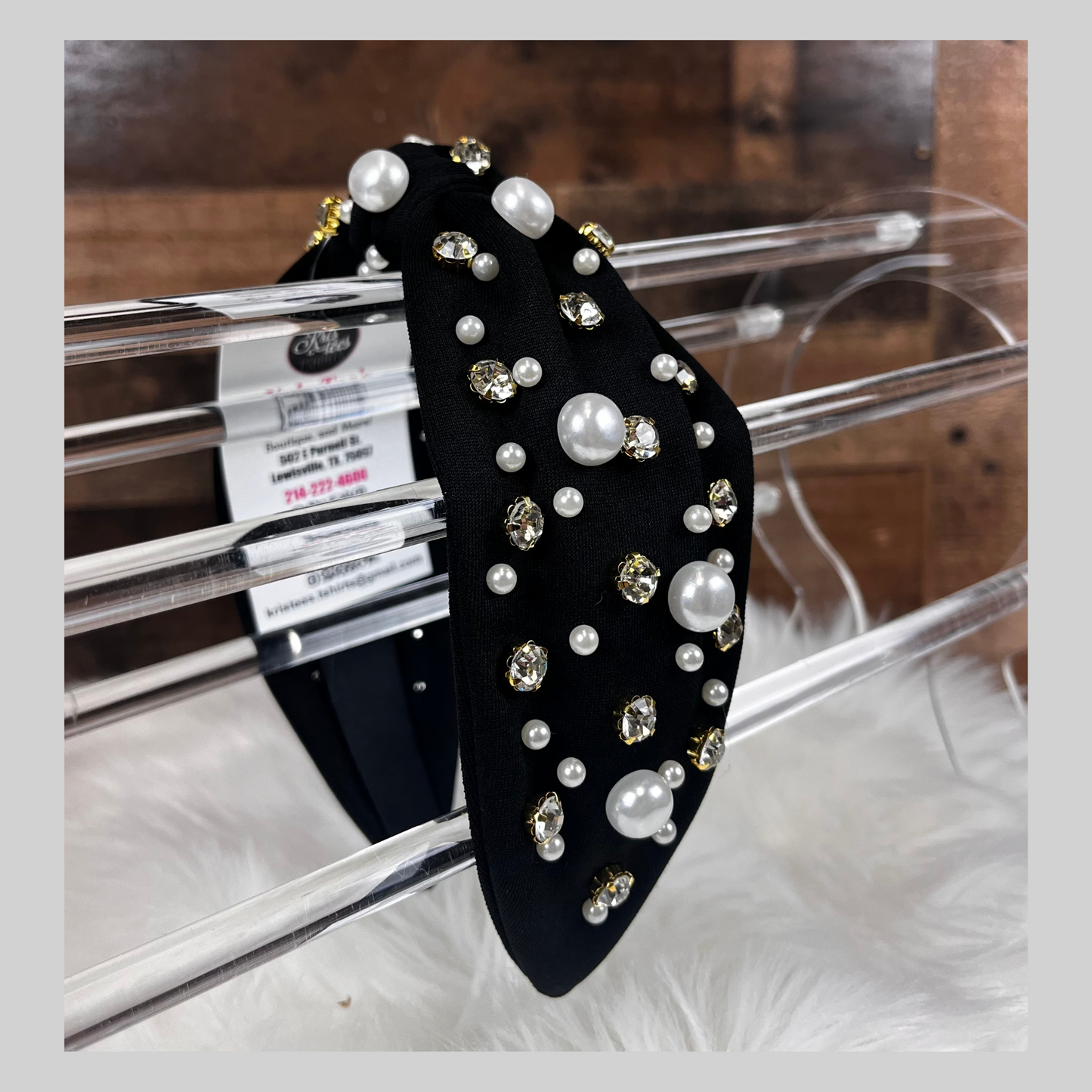 Faux Pearl Knotted Headband with Rhinestones