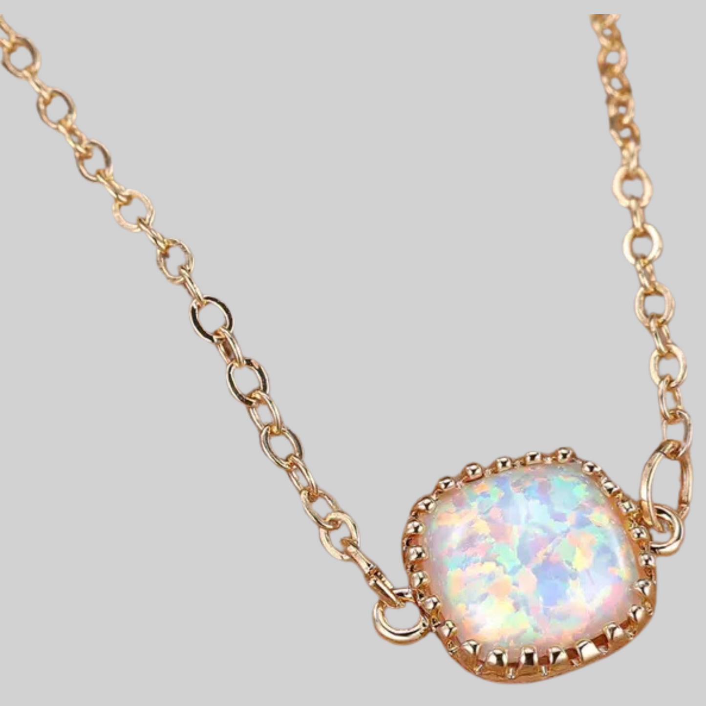 Square White Opal Simple Necklace