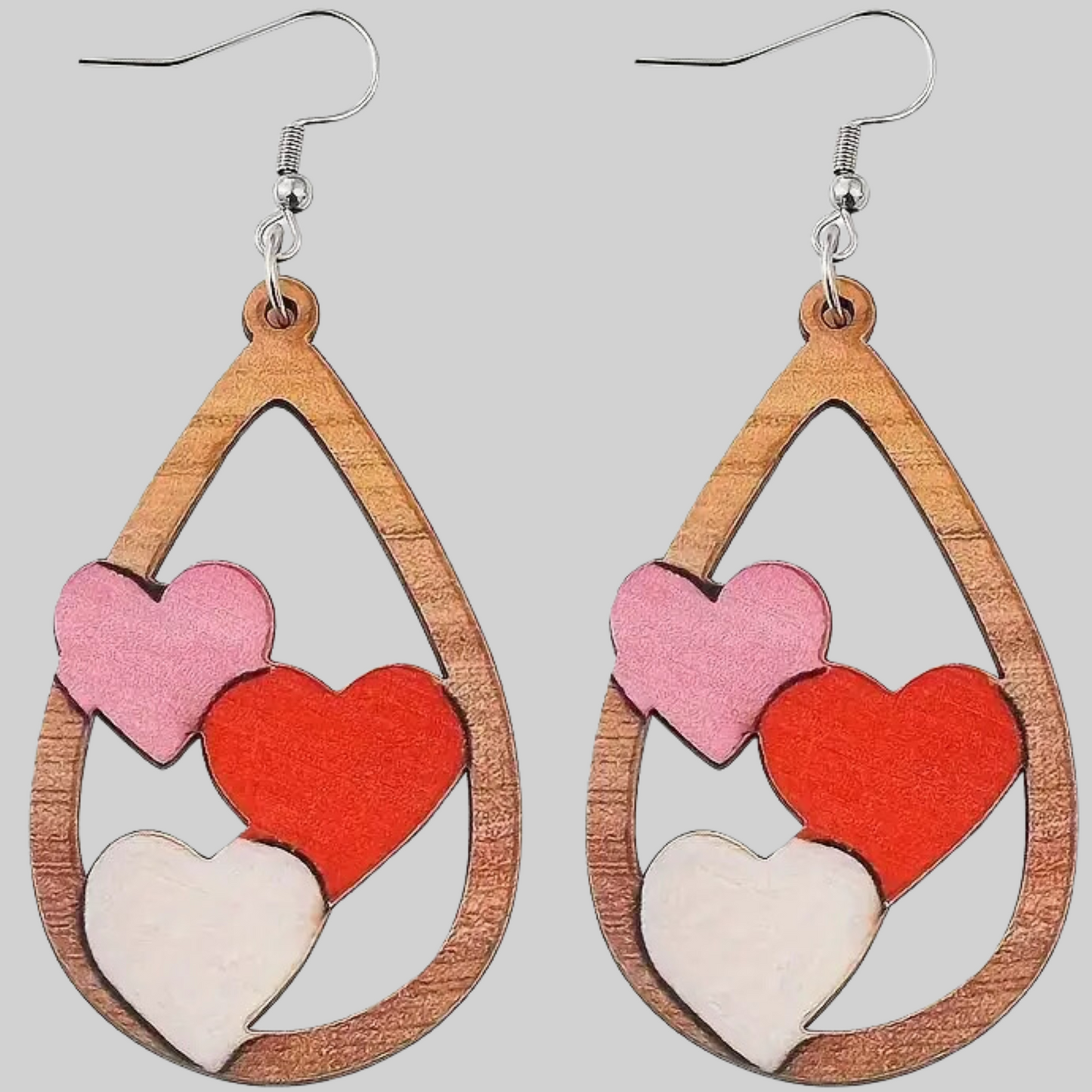 Wood Double Sided Heart Earrings