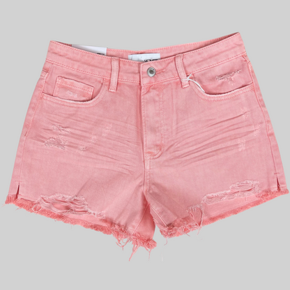 Peach Distressed Jean Shorts