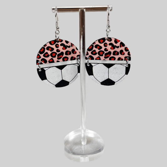 Soccer Cheetah Wood Earrings